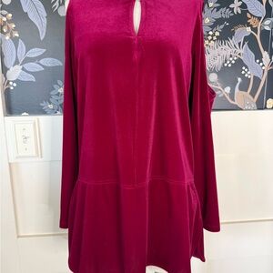 Ralph Lauren Deep cranberry Velvet Long Sleeve Top with Cold Shoulder Sz M
